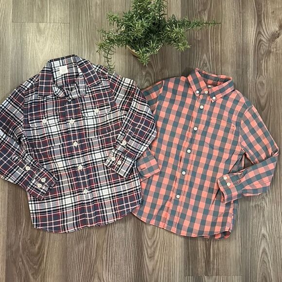 ((2 PIECE)) CREWCUTS BOYS 100% COTTON CASUAL BUTTON DOWN SHIRTS PLAID SIZE 4/5 - Picture 1 of 7
